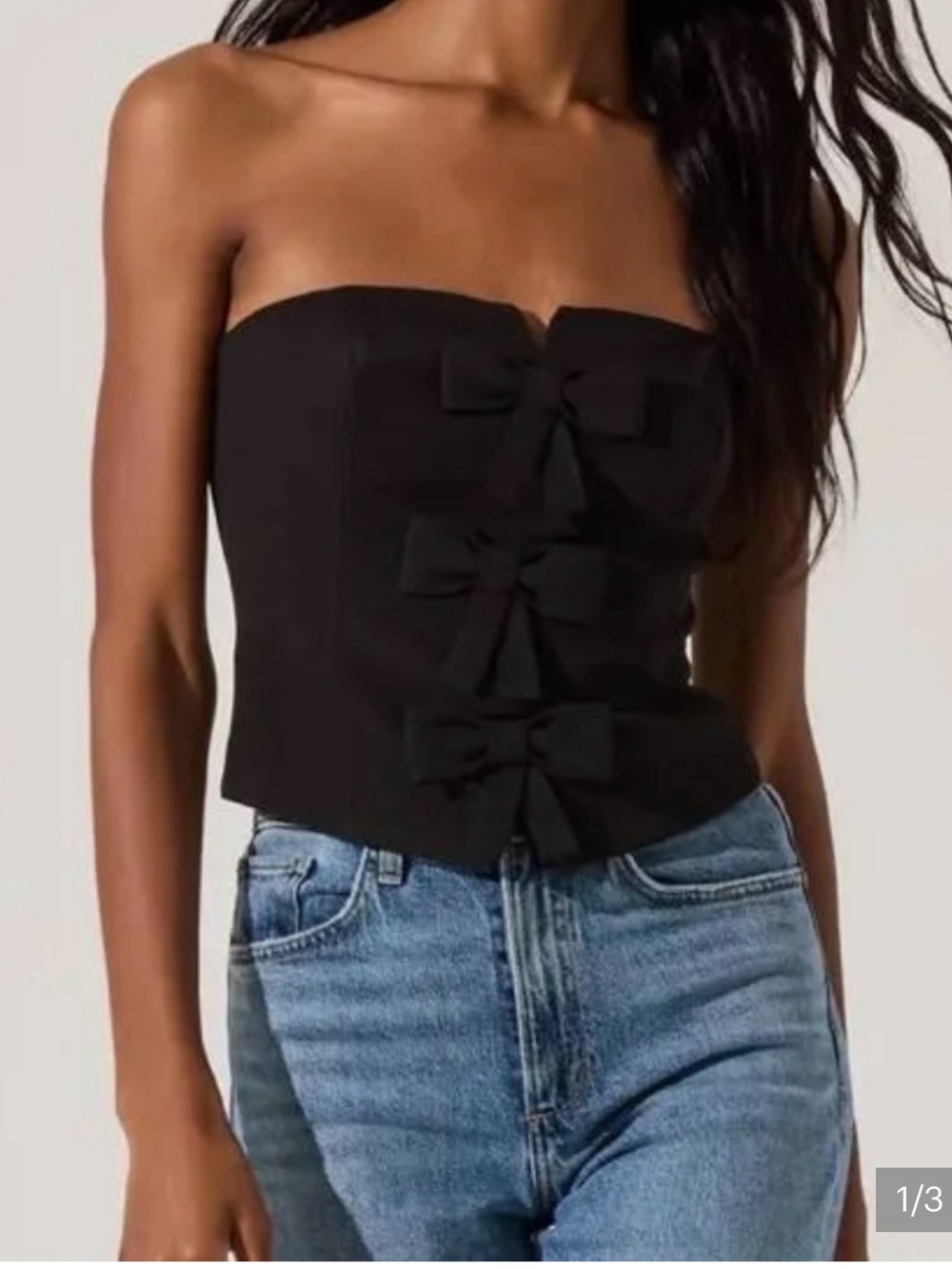 Astr Black Strapless Bow Corset Crop Top
